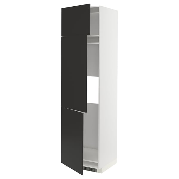 METOD high cab f fridge/freezer w 3 doors, white/Nickebo matt anthracite, 60x60x220 cm