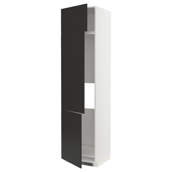 METOD high cab f fridge/freezer w 3 doors, white/Nickebo matt anthracite, 60x60x240 cm