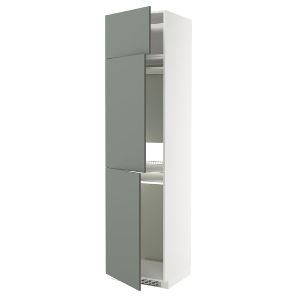 METOD high cab f fridge/freezer w 3 doors, white/Nickebo matt grey-green, 60x60x240 cm
