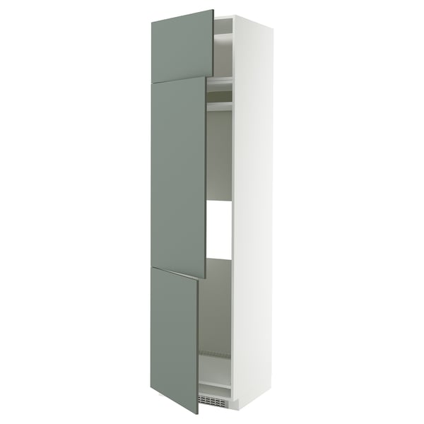 METOD high cab f fridge/freezer w 3 doors, white/Nickebo matt grey-green, 60x60x240 cm