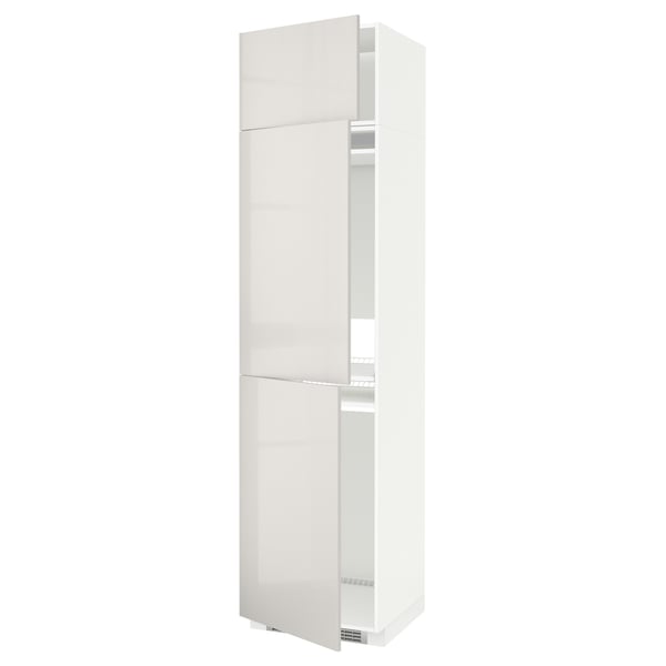 METOD high cab f fridge/freezer w 3 doors, white/Ringhult light grey, 60x60x240 cm