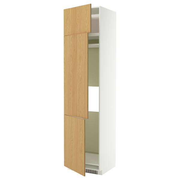 METOD high cab f fridge/freezer w 3 doors, white/Sinarp oak veneer, 60x60x240 cm