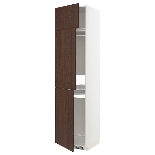 METOD high cab f fridge/freezer w 3 doors, white/Sinarp brown, 60x60x240 cm