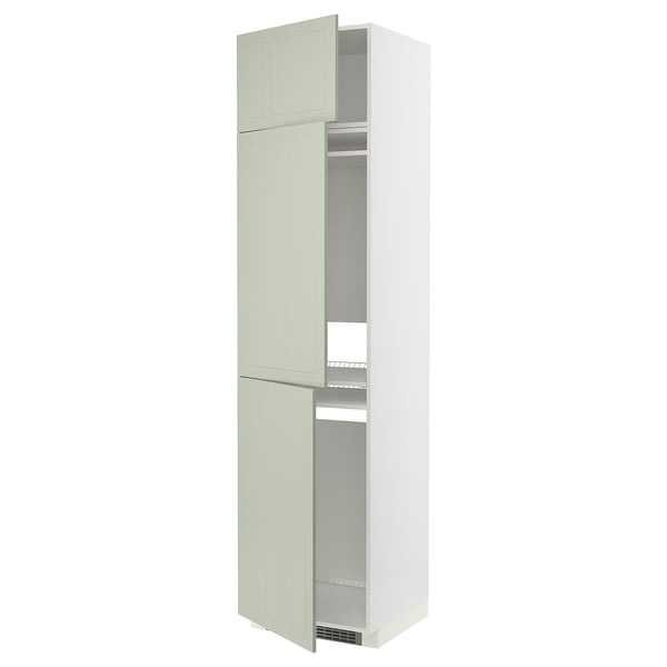 METOD high cab f fridge/freezer w 3 doors, white/Stensund light green, 60x60x240 cm