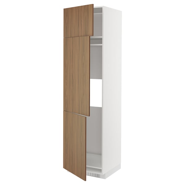 METOD high cab f fridge/freezer w 3 doors, white/Tistorp brown walnut effect, 60x60x220 cm