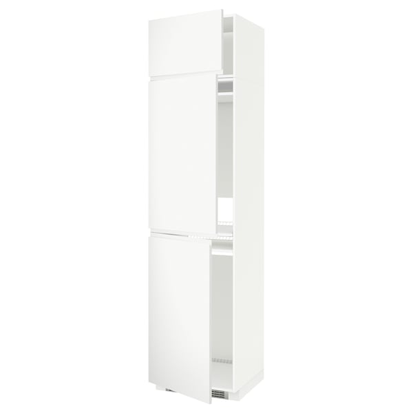 METOD high cab f fridge/freezer w 3 doors, white/Voxtorp matt white, 60x60x240 cm