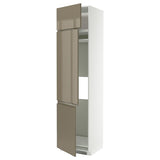 METOD high cab f fridge/freezer w 3 doors, white/Voxtorp high-gloss dark grey-brown, 60x60x240 cm