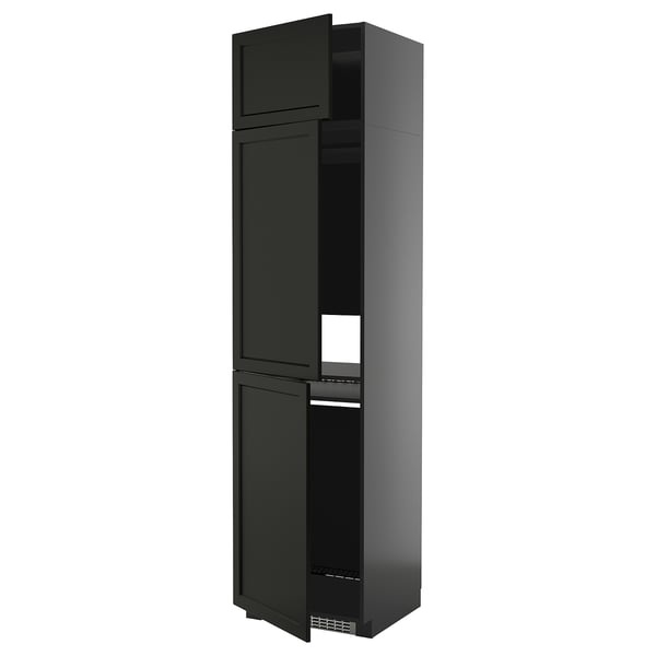 METOD high cab f fridge/freezer w 3 doors, black-grey/Lerhyttan black stained, 60x60x240 cm