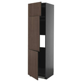 METOD high cab f fridge/freezer w 3 doors, black-grey/Sinarp brown, 60x60x220 cm