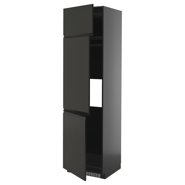 METOD high cab f fridge/freezer w 3 doors, black-grey/Upplöv matt anthracite, 60x60x220 cm