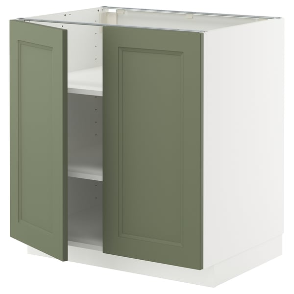 METOD base cabinet with shelves/2 doors, white/Axstad grey-green, 80x60 cm