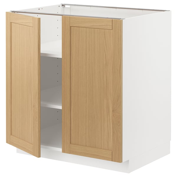METOD base cabinet with shelves/2 doors, white/Forsbacka oak, 80x60 cm