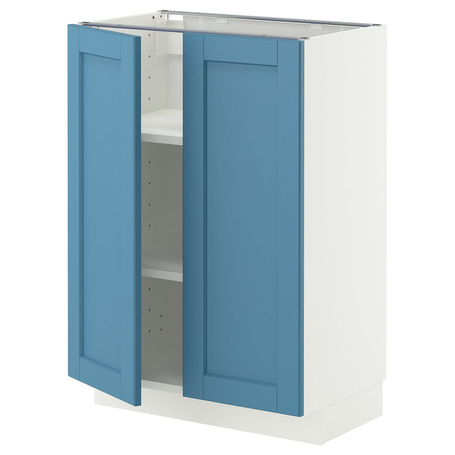METOD base cabinet with shelves/2 doors, white/Lerhyttan blue, 60x37 cm