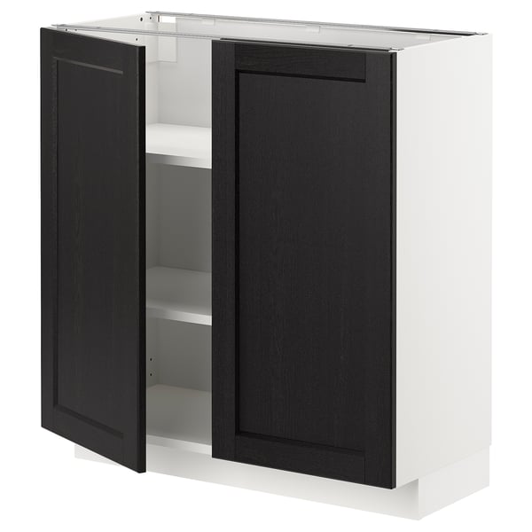 METOD base cabinet with shelves/2 doors, white/Lerhyttan black stained, 80x37 cm