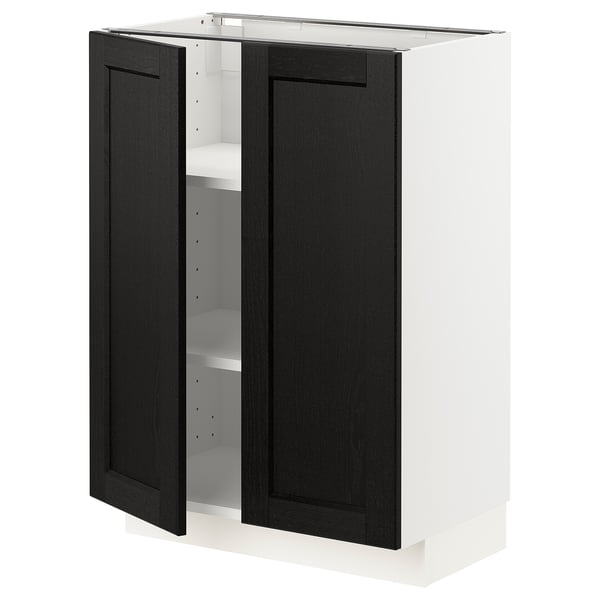 METOD base cabinet with shelves/2 doors, white/Lerhyttan black stained, 60x37 cm