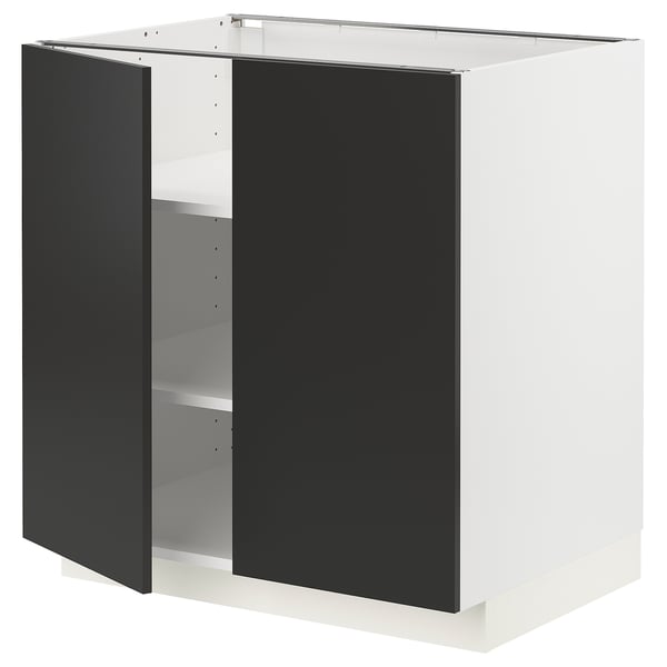 METOD base cabinet with shelves/2 doors, white/Nickebo matt anthracite, 80x60 cm