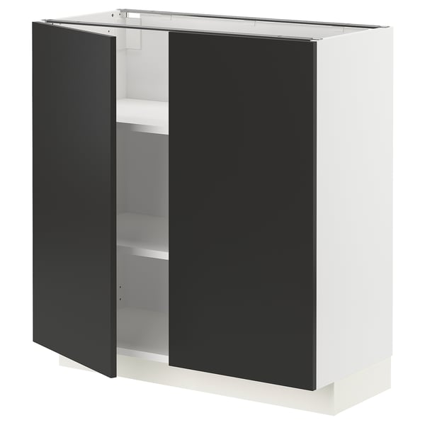 METOD base cabinet with shelves/2 doors, white/Nickebo matt anthracite, 80x37 cm
