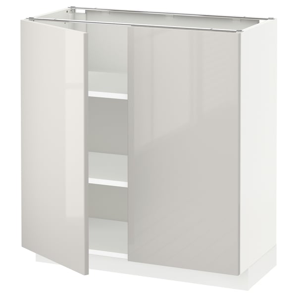 METOD base cabinet with shelves/2 doors, white/Ringhult light grey, 80x37 cm