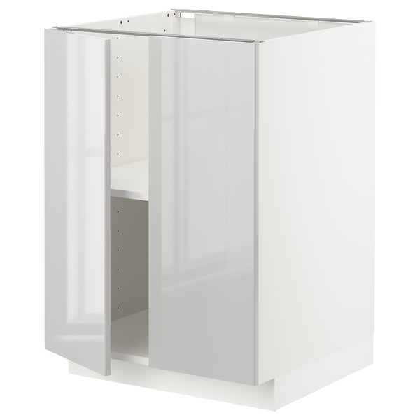 METOD base cabinet with shelves/2 doors, white/Ringhult light grey, 60x60 cm