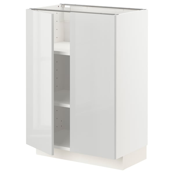 METOD base cabinet with shelves/2 doors, white/Ringhult light grey, 60x37 cm