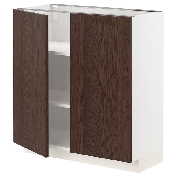 METOD base cabinet with shelves/2 doors, white/Sinarp brown, 80x37 cm