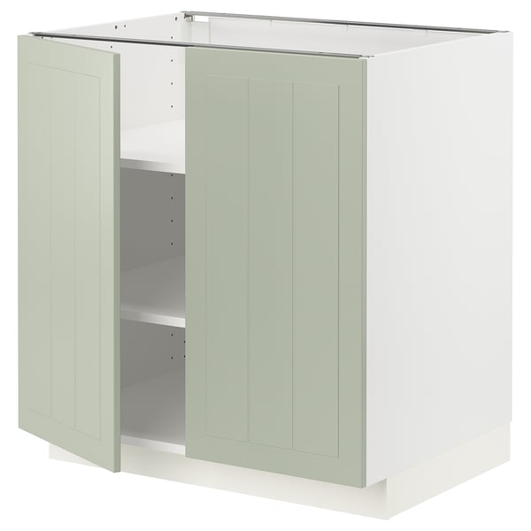 METOD base cabinet with shelves/2 doors, white/Stensund light green, 80x60 cm