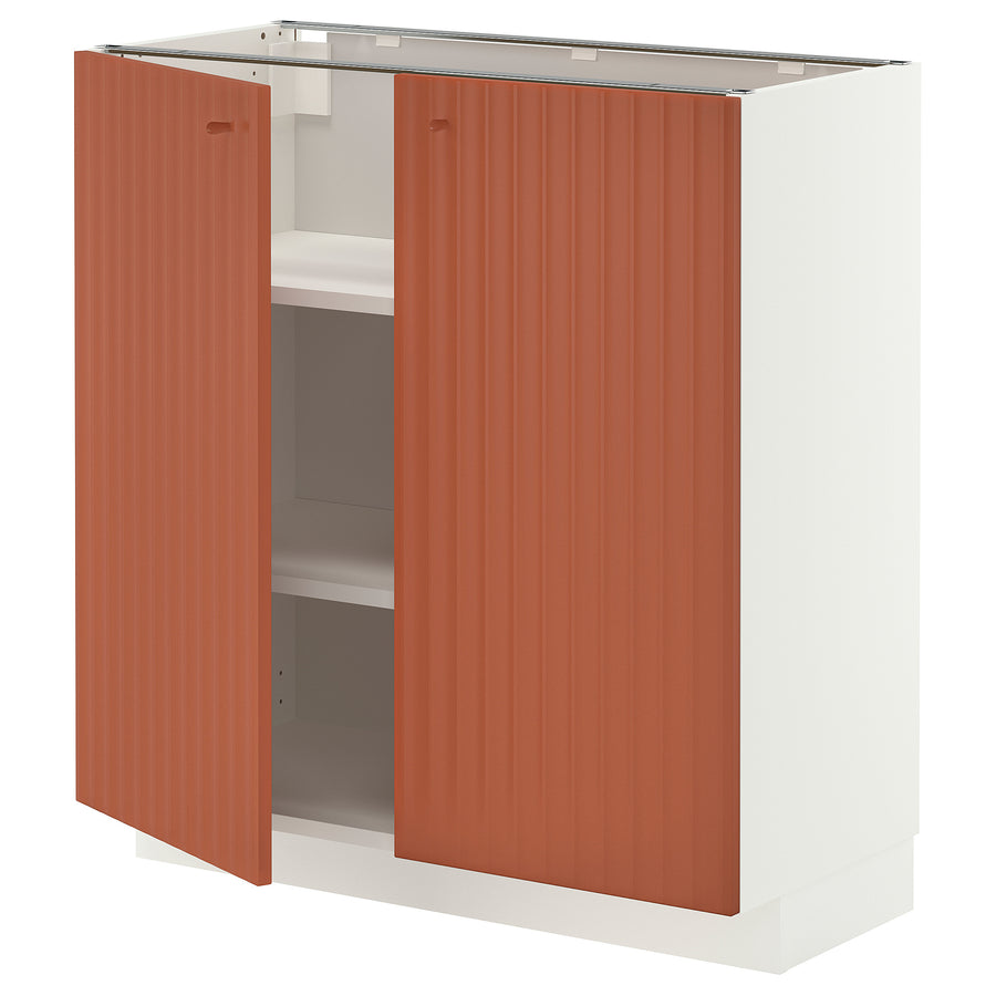 METOD base cabinet with shelves/2 doors, white/Terrsjö red-brown wave pattern, 80x37 cm