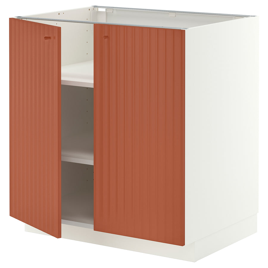 METOD base cabinet with shelves/2 doors, white/Terrsjö red-brown wave pattern, 80x60 cm