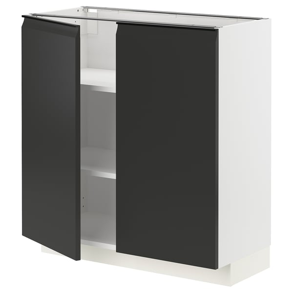 METOD base cabinet with shelves/2 doors, white/Upplöv matt anthracite, 80x37 cm