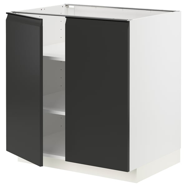 METOD base cabinet with shelves/2 doors, white/Upplöv matt anthracite, 80x60 cm