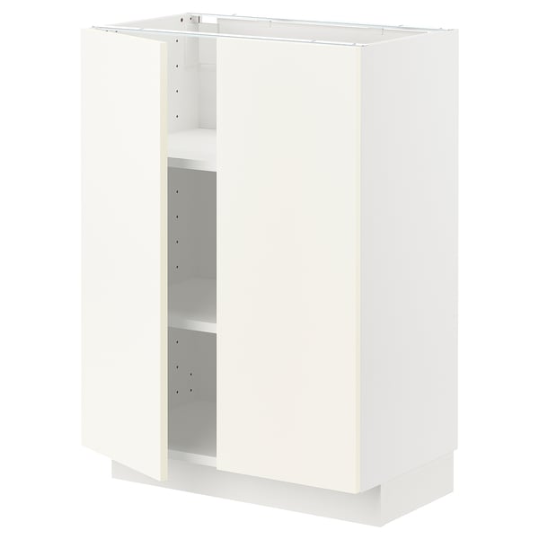 METOD base cabinet with shelves/2 doors, white/Vallstena white, 60x37 cm
