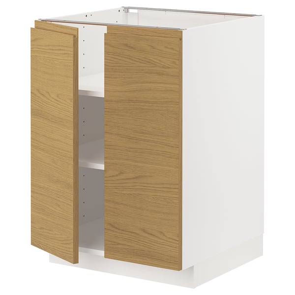 METOD base cabinet with shelves/2 doors, white/Voxtorp oak effect, 60x60 cm
