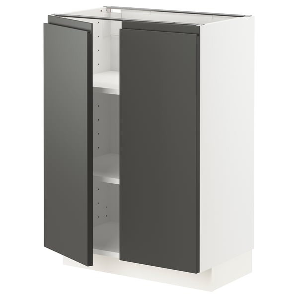 METOD base cabinet with shelves/2 doors, white/Voxtorp dark grey, 60.0x80.0x37.0 cm