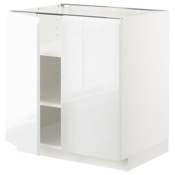 METOD base cabinet with shelves/2 doors, white/Voxtorp high-gloss/white, 80x60 cm