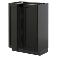 METOD base cabinet with shelves/2 doors, black-grey/Lerhyttan black stained, 60x37 cm