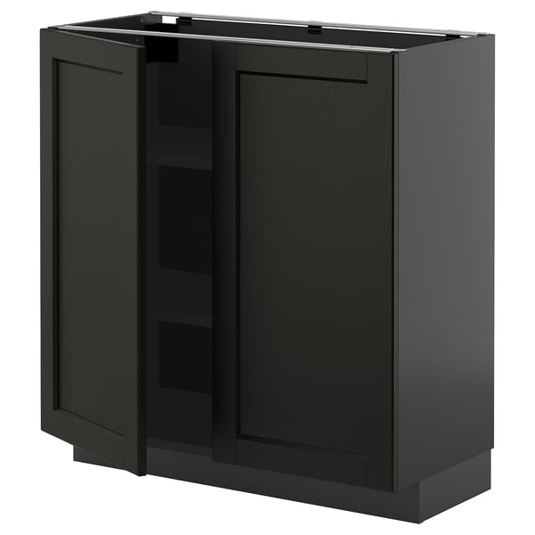 METOD base cabinet with shelves/2 doors, black-grey/Lerhyttan black stained, 80x37 cm