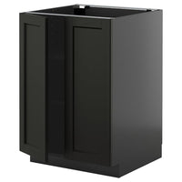 METOD base cabinet with shelves/2 doors, black-grey/Lerhyttan black stained, 60x60 cm