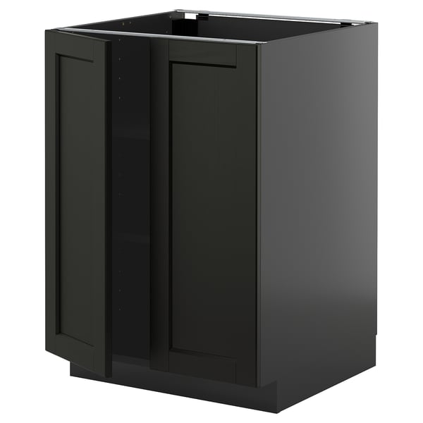 METOD base cabinet with shelves/2 doors, black-grey/Lerhyttan black stained, 60x60 cm