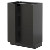 METOD base cabinet with shelves/2 doors, black-grey/Nickebo matt anthracite, 60x37 cm