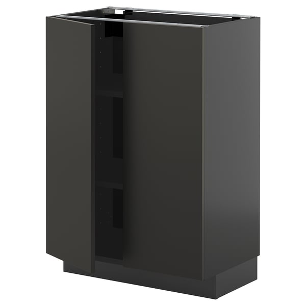 METOD base cabinet with shelves/2 doors, black-grey/Nickebo matt anthracite, 60x37 cm