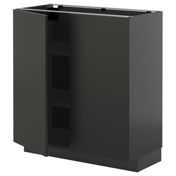 METOD base cabinet with shelves/2 doors, black-grey/Nickebo matt anthracite, 80x37 cm