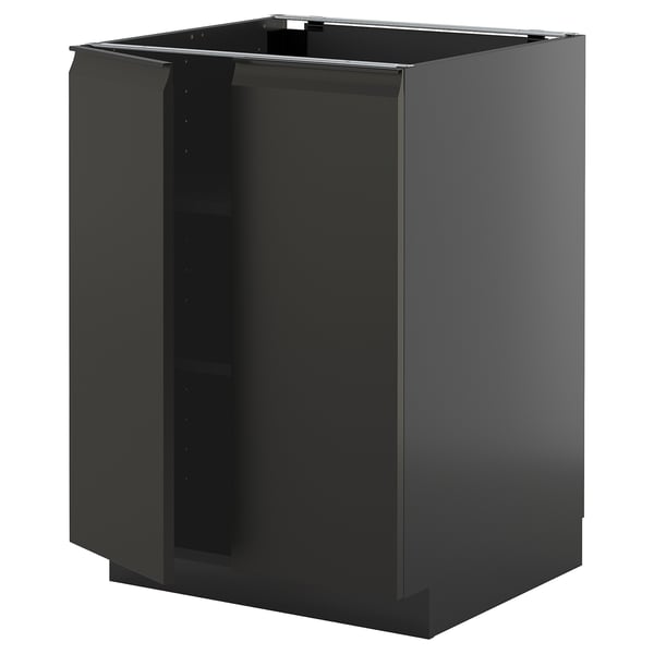 METOD base cabinet with shelves/2 doors, black-grey/Upplöv matt anthracite, 60x60 cm