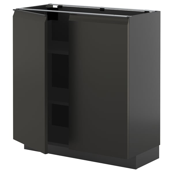 METOD base cabinet with shelves/2 doors, black-grey/Upplöv matt anthracite, 80x37 cm