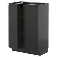 METOD base cabinet with shelves/2 doors, black-grey/Upplöv matt anthracite, 60x37 cm