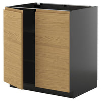 METOD base cabinet with shelves/2 doors, black-grey/Voxtorp oak effect, 80x60 cm