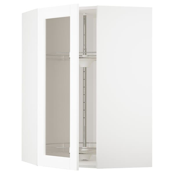 METOD corner wall cab w carousel/glass dr, white Enköping/white wood effect, 68x100 cm