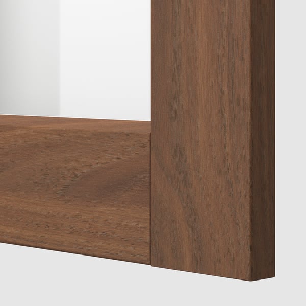 METOD corner wall cab w carousel/glass dr, white Enköping/brown walnut effect, 68x80 cm