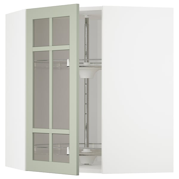 METOD corner wall cab w carousel/glass dr, white/Stensund light green, 68x80 cm