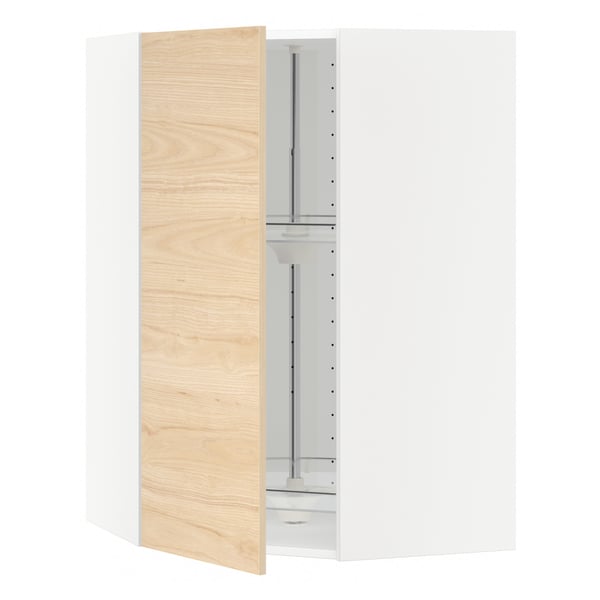 METOD corner wall cabinet with carousel, white/Askersund light ash effect, 68x100 cm