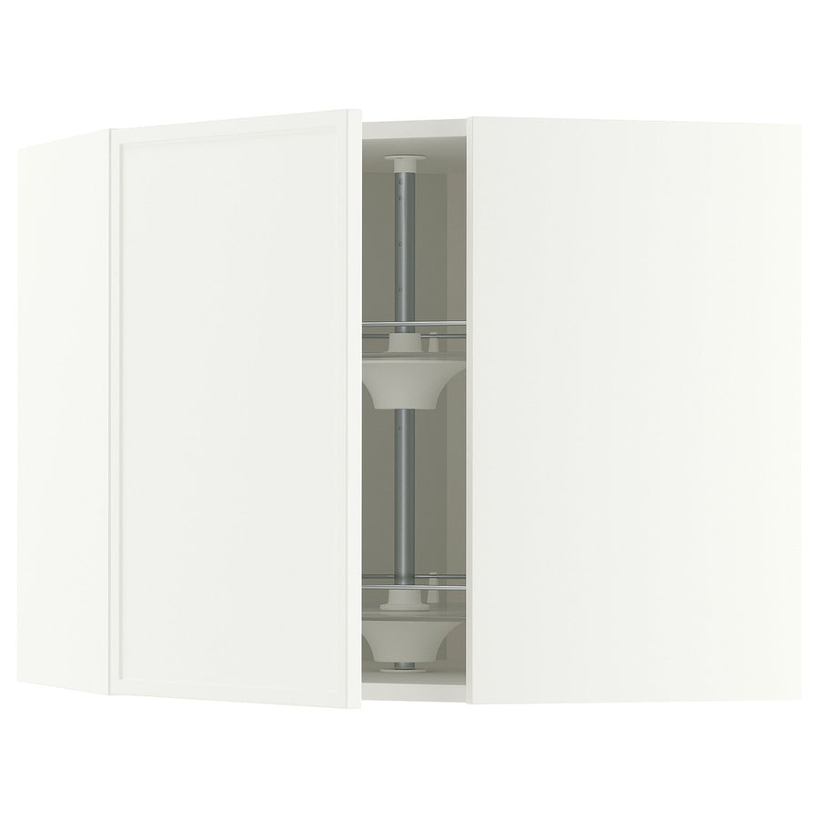 METOD corner wall cabinet with carousel, white/Aspudden matt white, 68x60 cm
